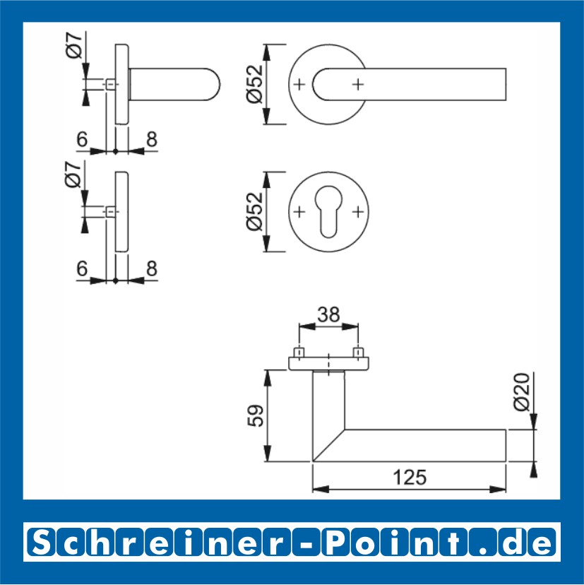 Hoppe Amsterdam Edelstahl Rosettengarnitur F69 E1400Z/42KV/42KVS, 3289719, 6439996, 3289743, 6566848, 3289735, 6439988, 3289760, 3297111